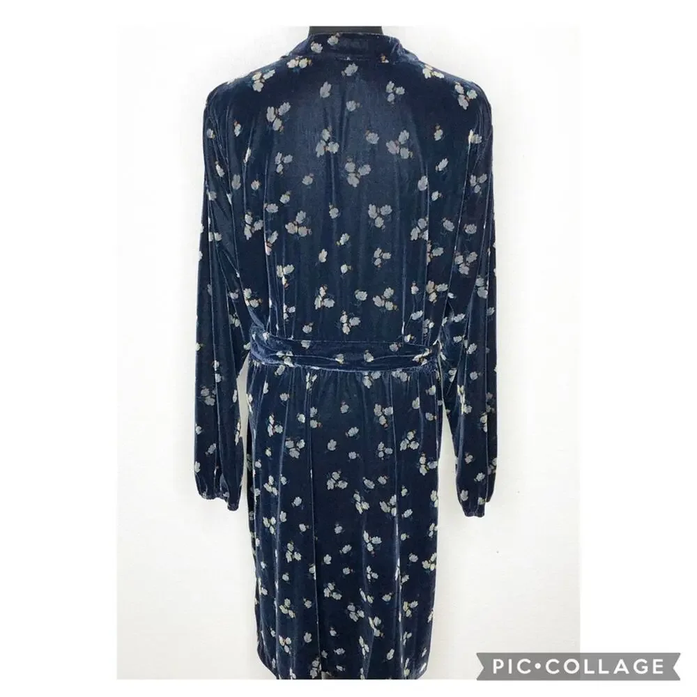 Cabi Decked Out navy blue floral velvet belted midi dress Extra Large XL #3875
